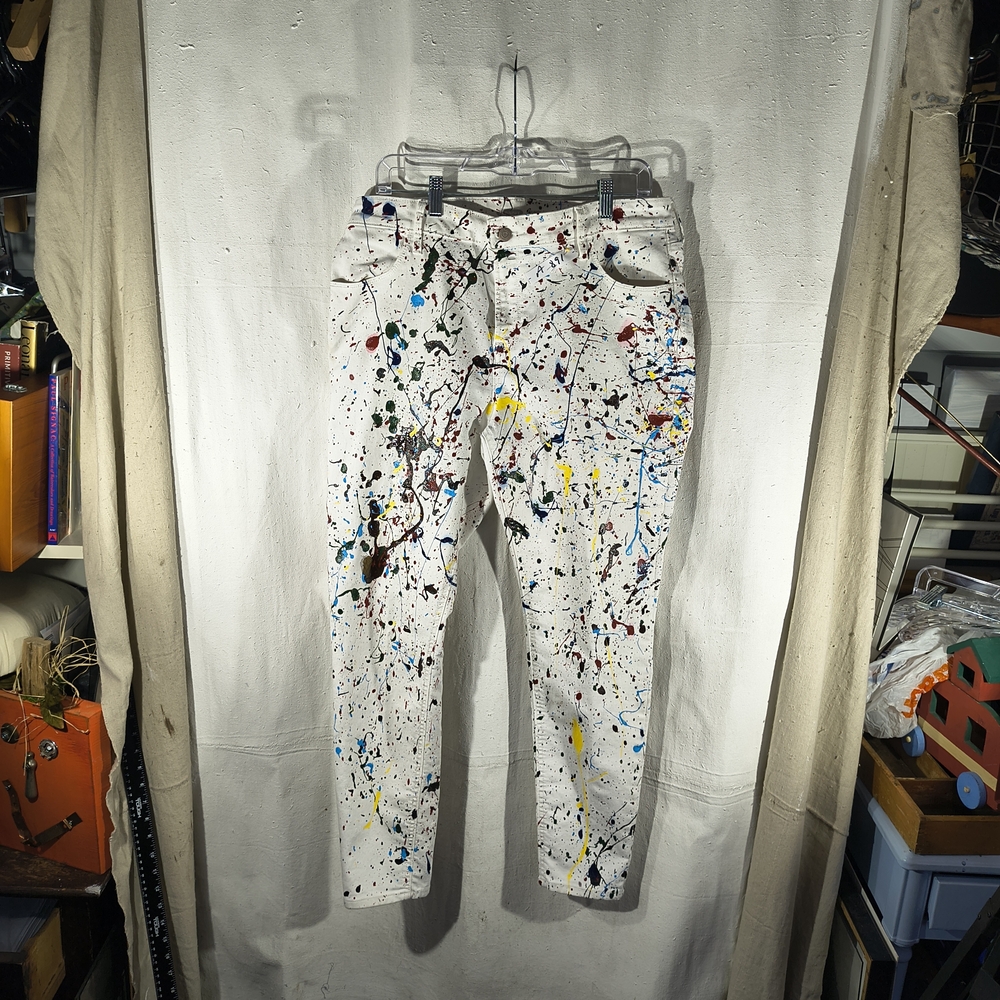 Timothy Designs Women's Sz 16 White Skinny Jeans W/Unique Street Wear Art Dsgn